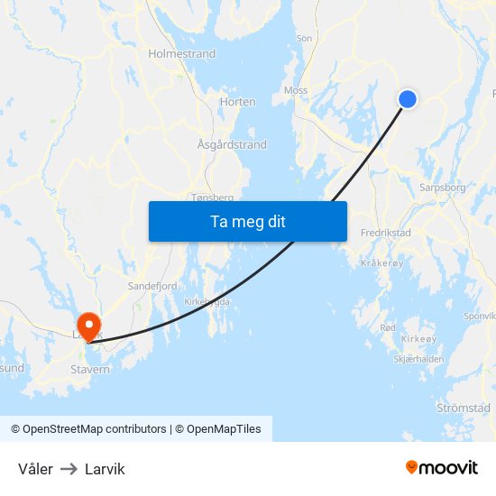 Våler to Larvik map