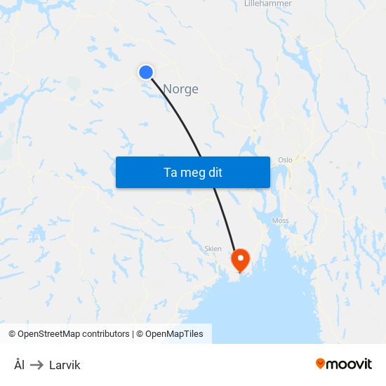 Ål to Larvik map