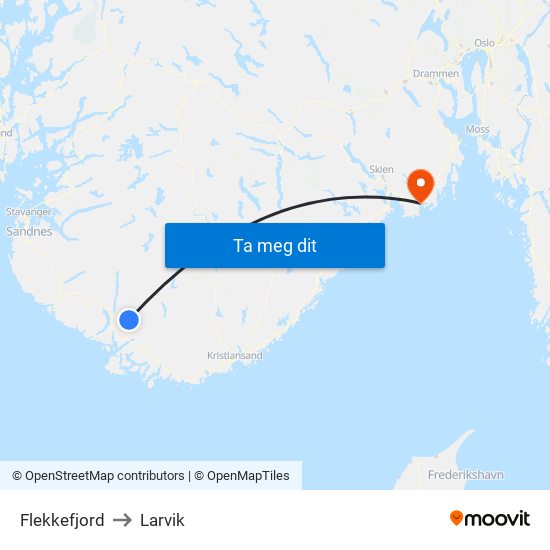 Flekkefjord to Larvik map