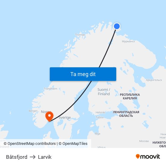 Båtsfjord to Larvik map