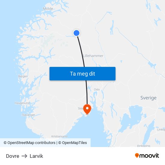 Dovre to Larvik map