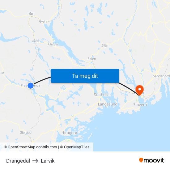 Drangedal to Larvik map