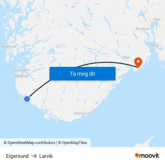 Eigersund to Larvik map