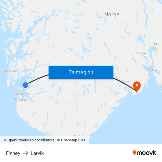 Finnøy to Larvik map