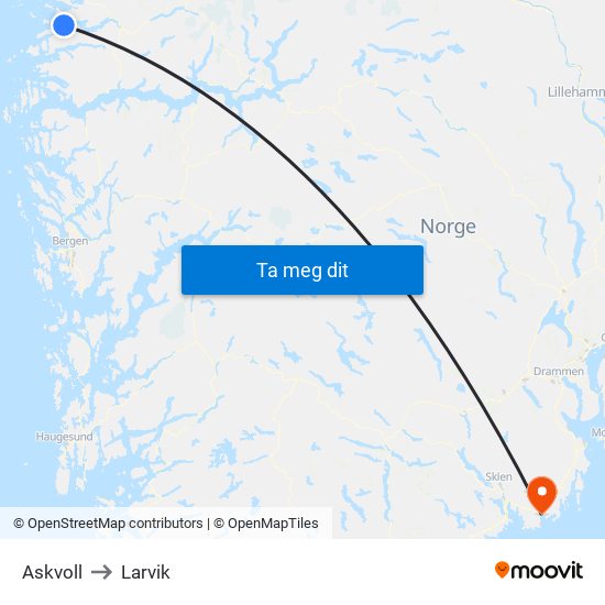 Askvoll to Larvik map