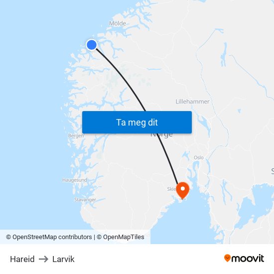 Hareid to Larvik map