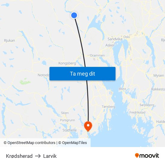 Krødsherad to Larvik map