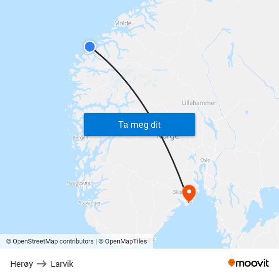 Herøy to Larvik map