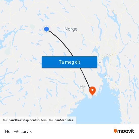 Hol to Larvik map
