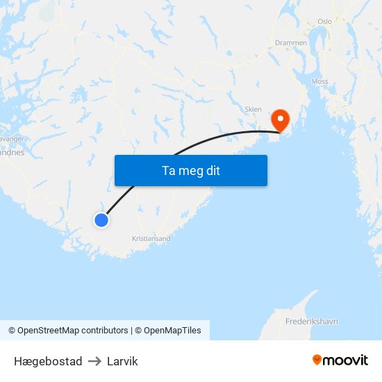 Hægebostad to Larvik map