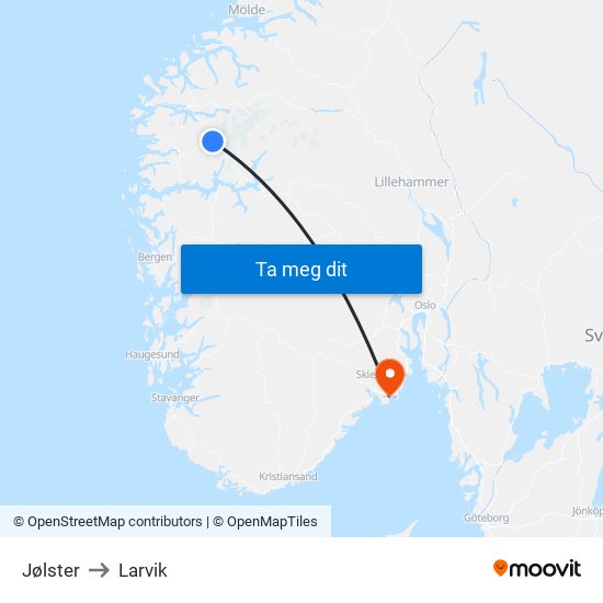 Jølster to Larvik map