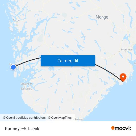 Karmøy to Larvik map