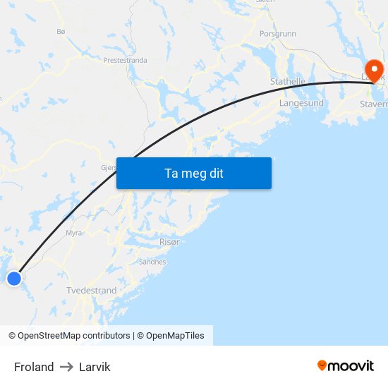 Froland to Larvik map