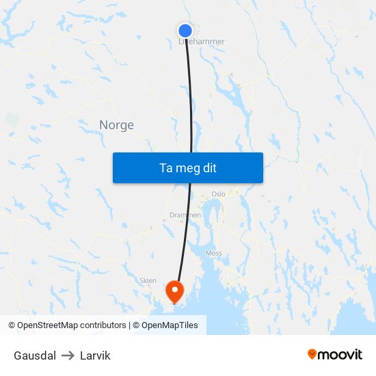 Gausdal to Larvik map