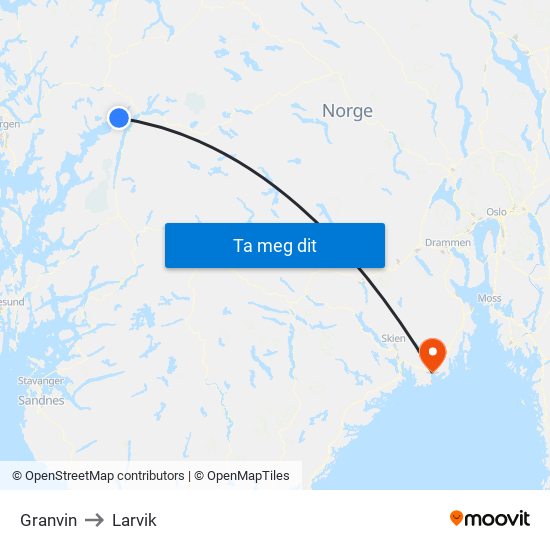 Granvin to Larvik map