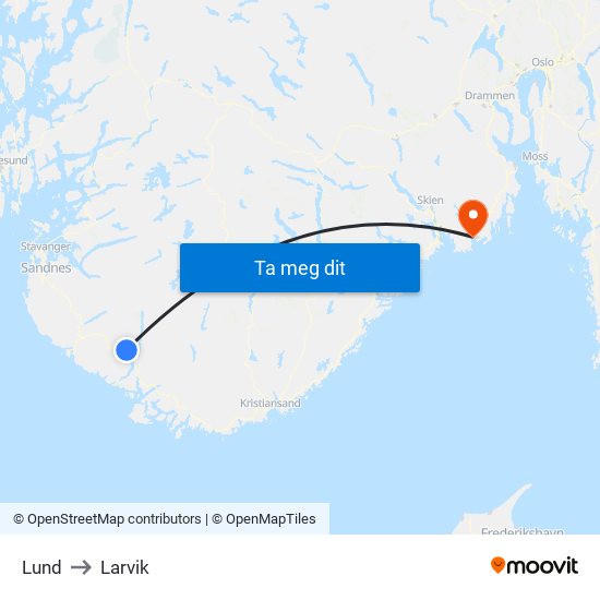 Lund to Larvik map