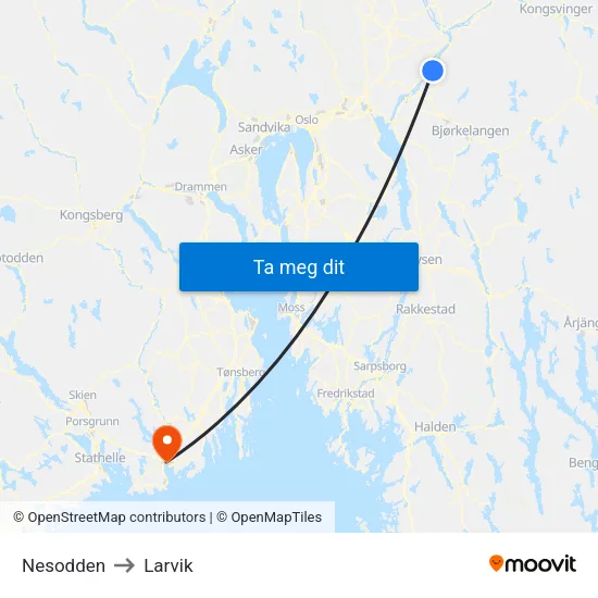 Nesodden to Larvik map