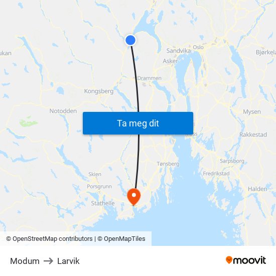 Modum to Larvik map