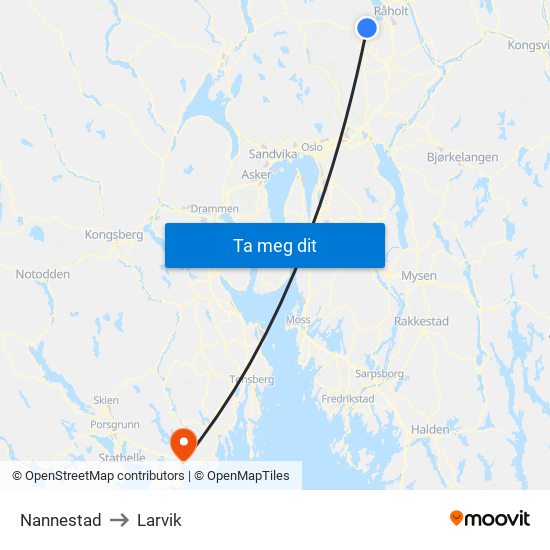 Nannestad to Larvik map