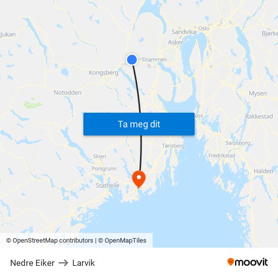 Nedre Eiker to Larvik map