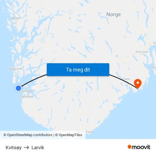 Kvitsøy to Larvik map