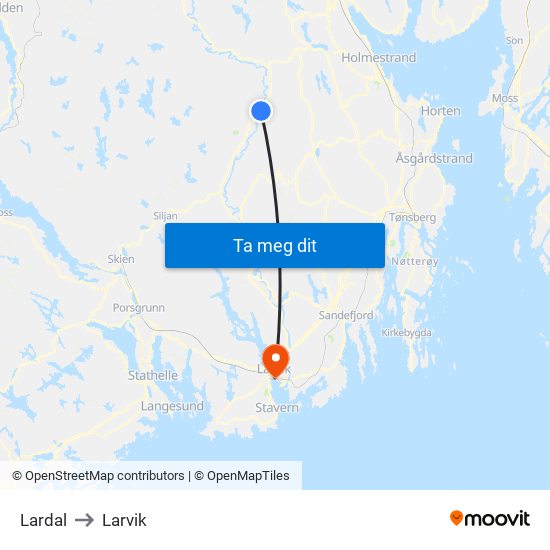 Lardal to Larvik map