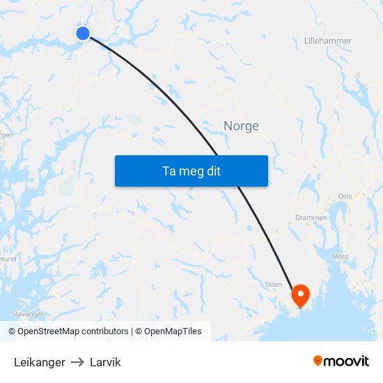Leikanger to Larvik map