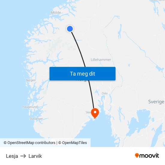 Lesja to Larvik map