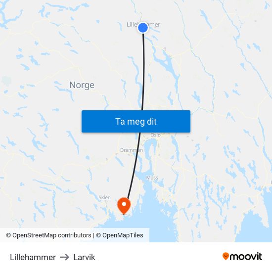 Lillehammer to Larvik map