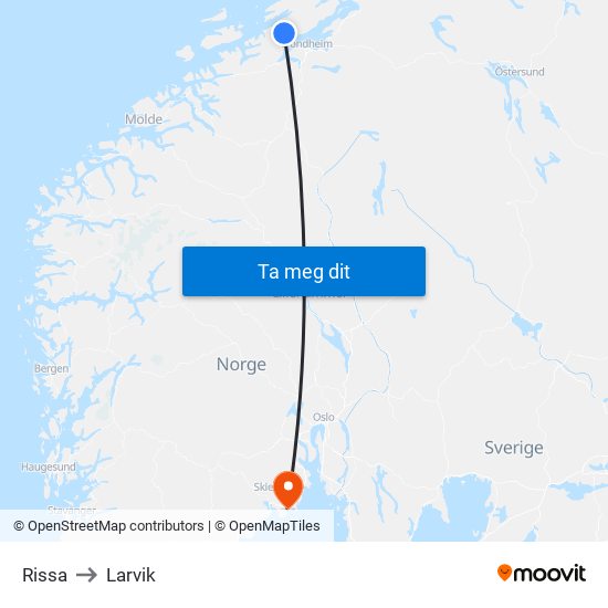 Rissa to Larvik map