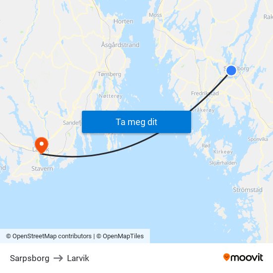 Sarpsborg to Larvik map