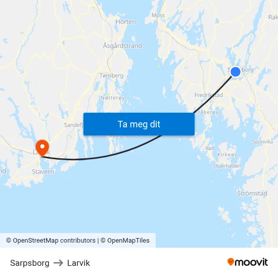Sarpsborg to Larvik map