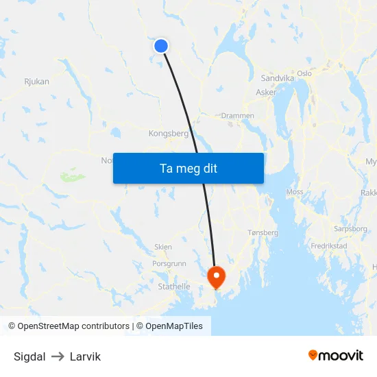 Sigdal to Larvik map