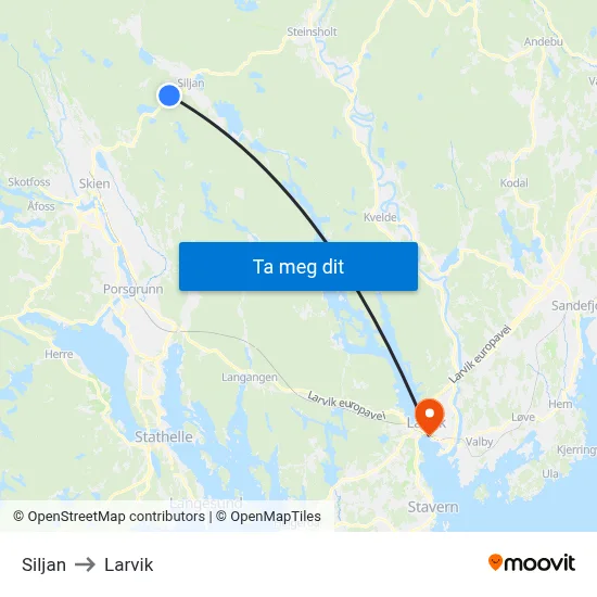 Siljan to Larvik map