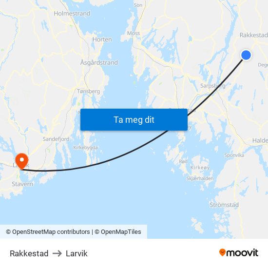 Rakkestad to Larvik map