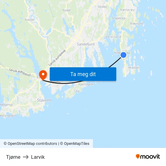 Tjøme to Larvik map