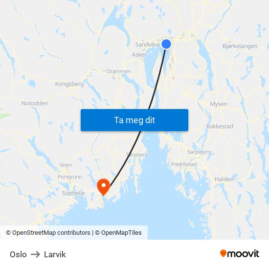 Oslo to Larvik map