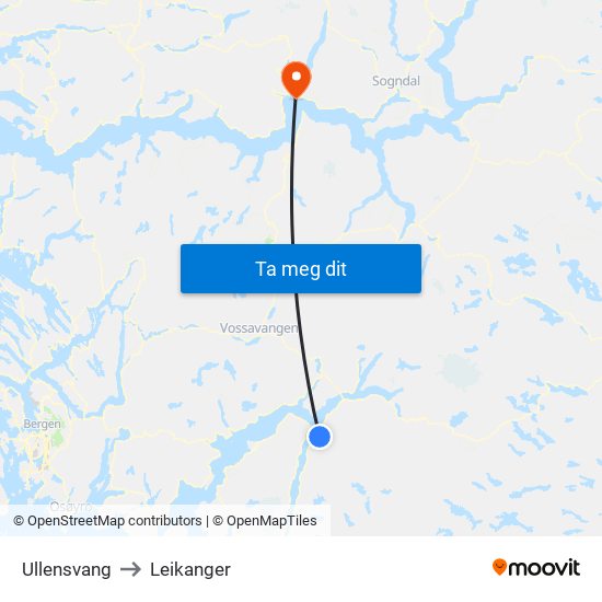 Ullensvang to Leikanger map