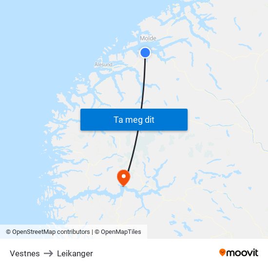 Vestnes to Leikanger map