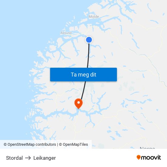 Stordal to Leikanger map