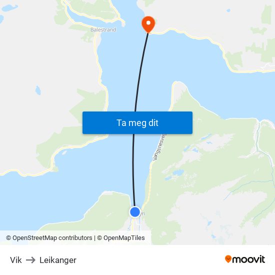 Vik to Leikanger map