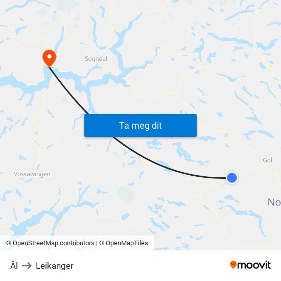 Ål to Leikanger map