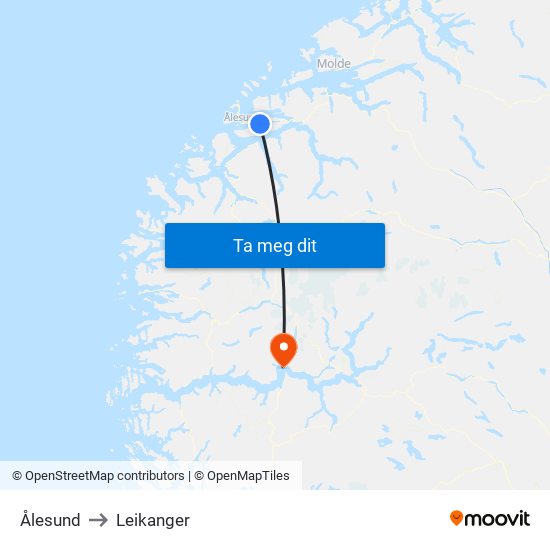 Ålesund to Leikanger map