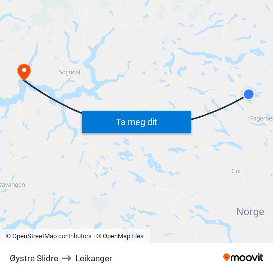 Øystre Slidre to Leikanger map