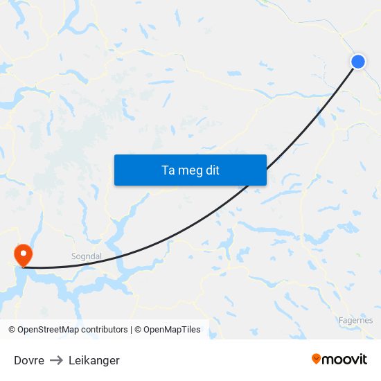 Dovre to Leikanger map