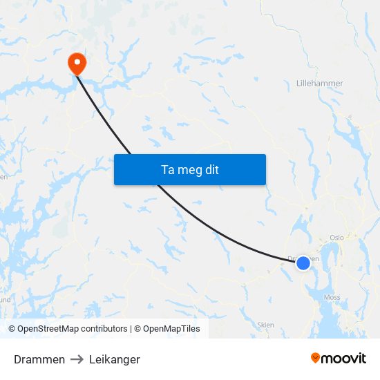 Drammen to Leikanger map