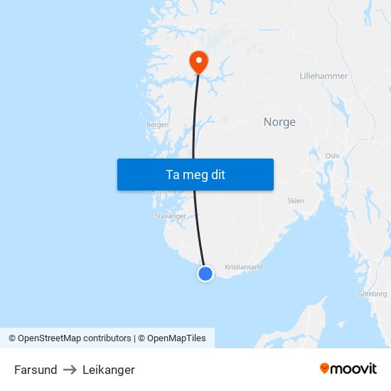 Farsund to Leikanger map