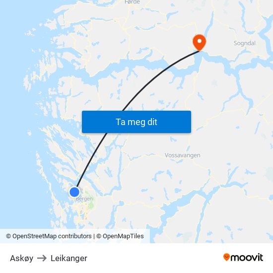 Askøy to Leikanger map