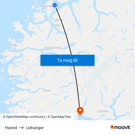 Hareid to Leikanger map