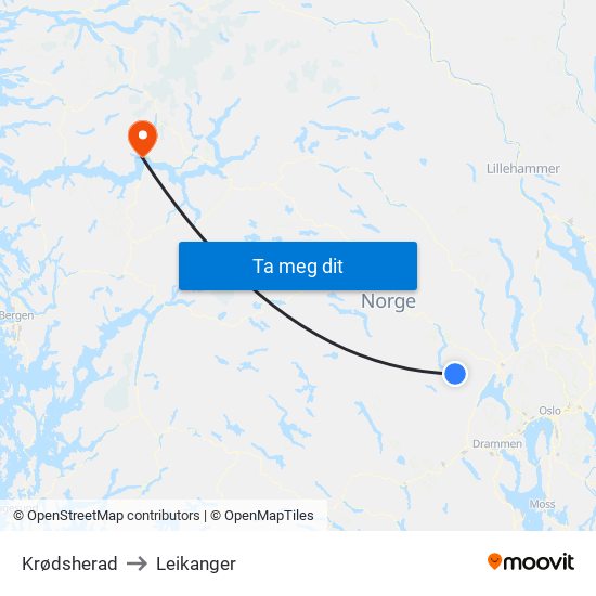 Krødsherad to Leikanger map